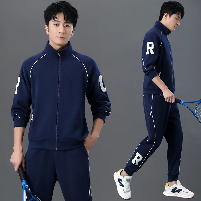 

2025 New Men's Sportswear Set Spring Autumn Trendy Sweatirt Casual Outerwear Two-Piece Leisure Suit Cotton Polyester Blend