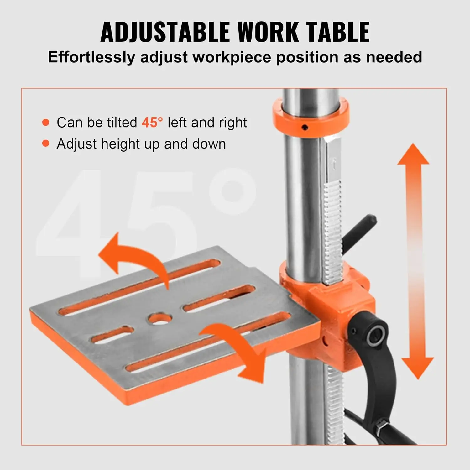 10 in Benchtop Drill Press, 3.2 Amp 120V, 5-Speed Cast Iron Bench Drill Press, 10 in Swing Distance 0-45° Tiltling Worktable