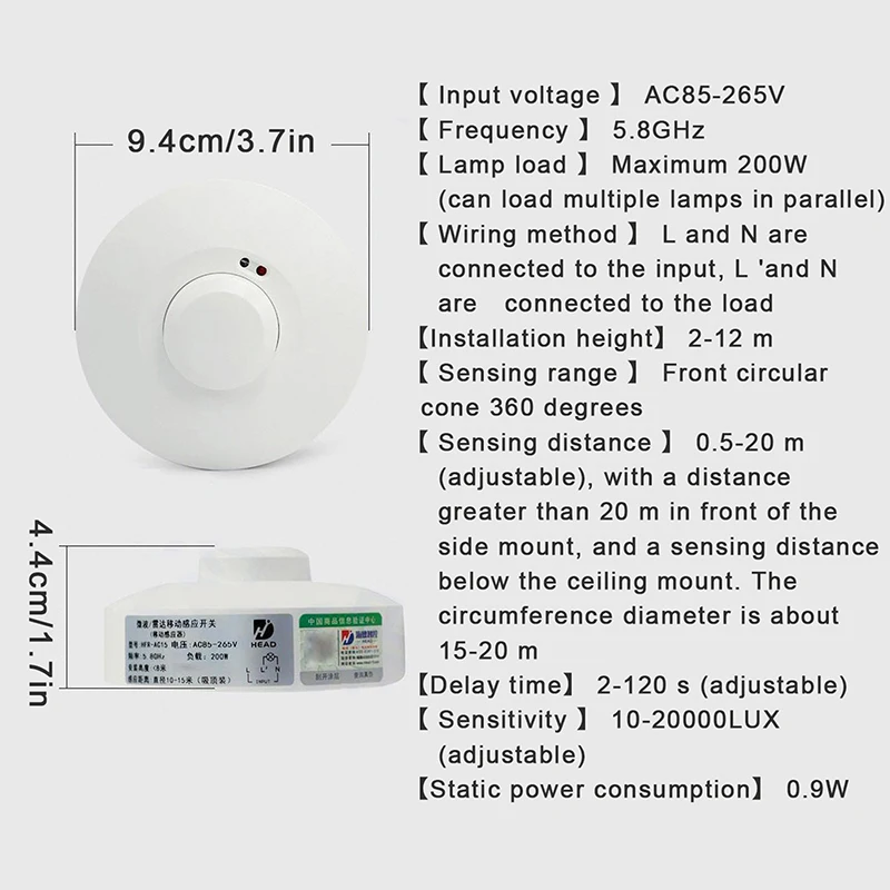 Ac 85-265V 5.8Ghz 10a Led Microgolf Radarsensor Lichtschakelaar Menselijk Lichaam Bewegingssensor Controller Smart Home