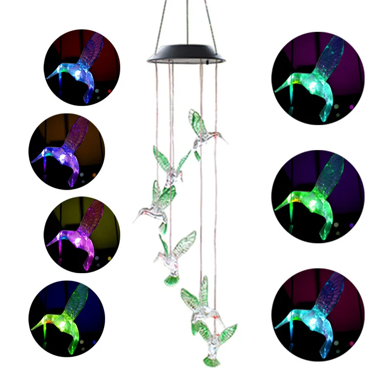 

Solar Hummingbird Wind Chime Light Bird Hanging Light Outdoor Courtyard Light Color Gradient Rainproof Pendant Light