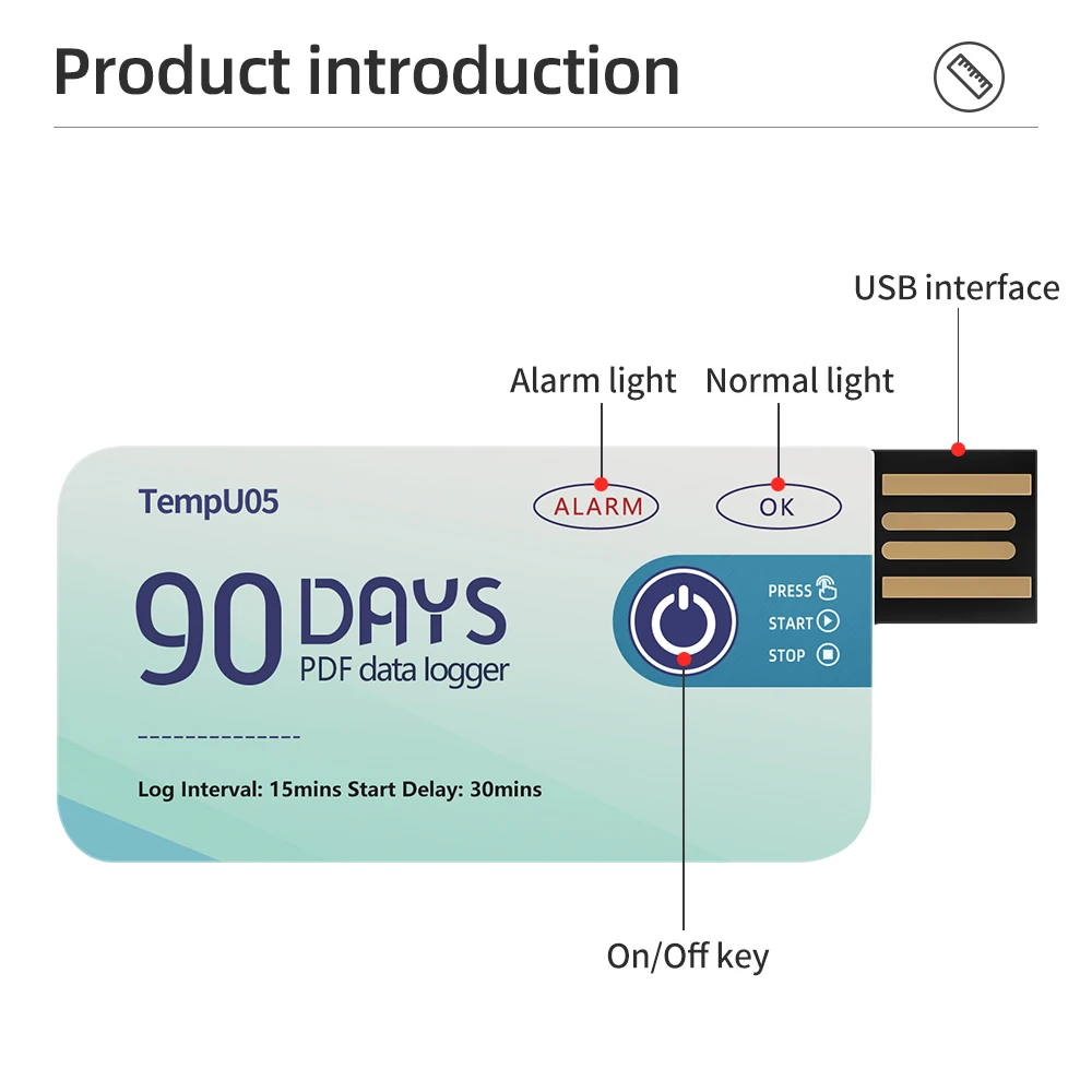 60 90 Dagen Usb Temperatuur Data Logger 10000 Punten Temp Recorder Pdf Rapport Mini Thermometer Voor Magazijn Opslag Cold-Chain ﻿