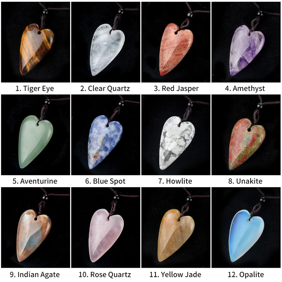 1pc Natural Crystal Labradorite Heart Shaped Pendant Polished Healing Moonstone Crystal Pendant Fashion Spiritual Jewelry Gift