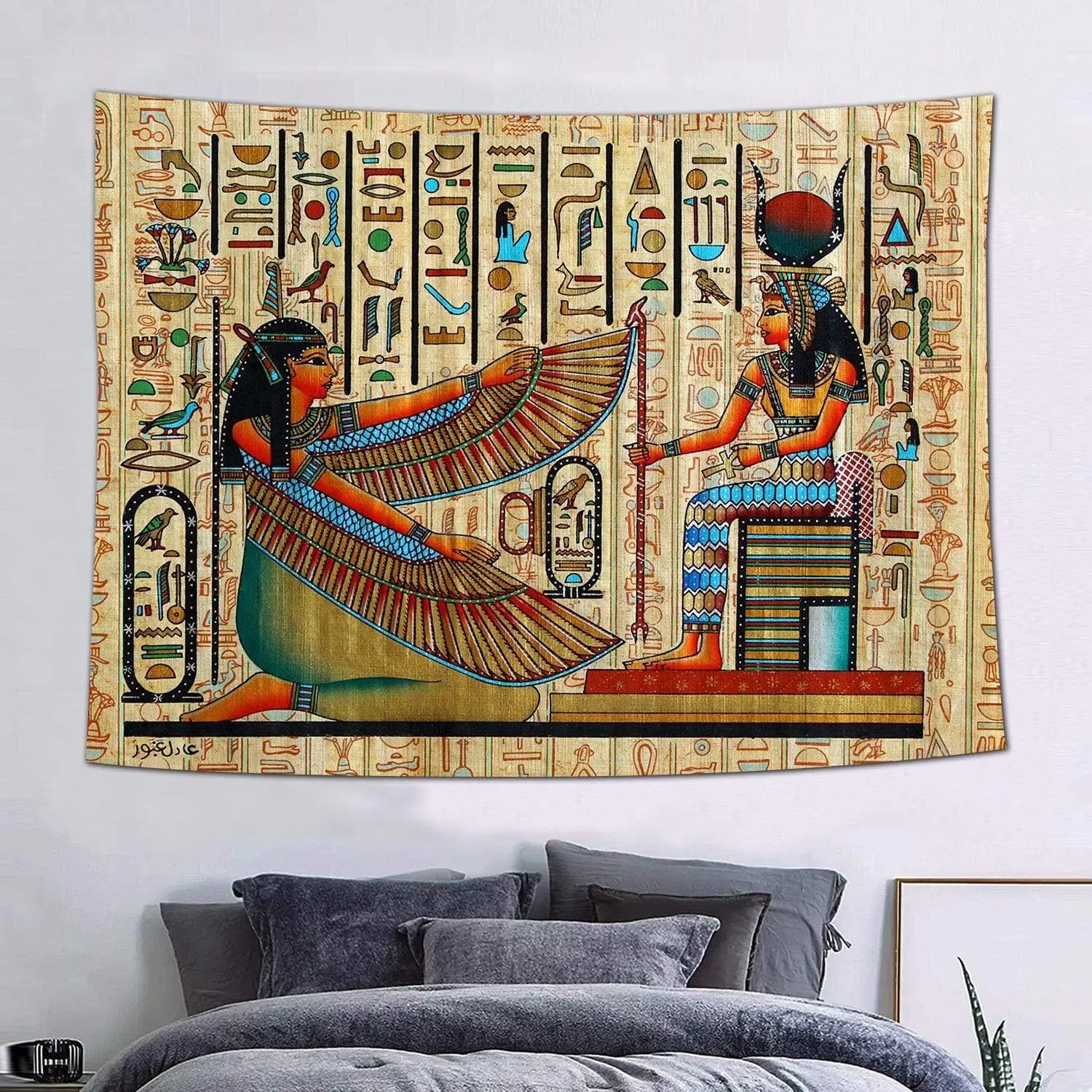 Ancient Egypt Mythology Tapestry Egyptian Gods Hieroglyphic Carvings Tapestries Art Wall Hanging for Living Room Bedroom Home