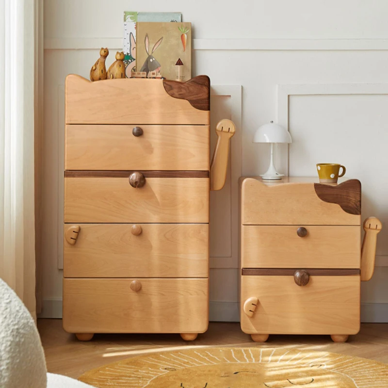 

Cute Kids Nordic Nightstand Bedroom Natural Funny Design Wood Night Stand Drawers Unique House Mesa De Noche Home Furniture