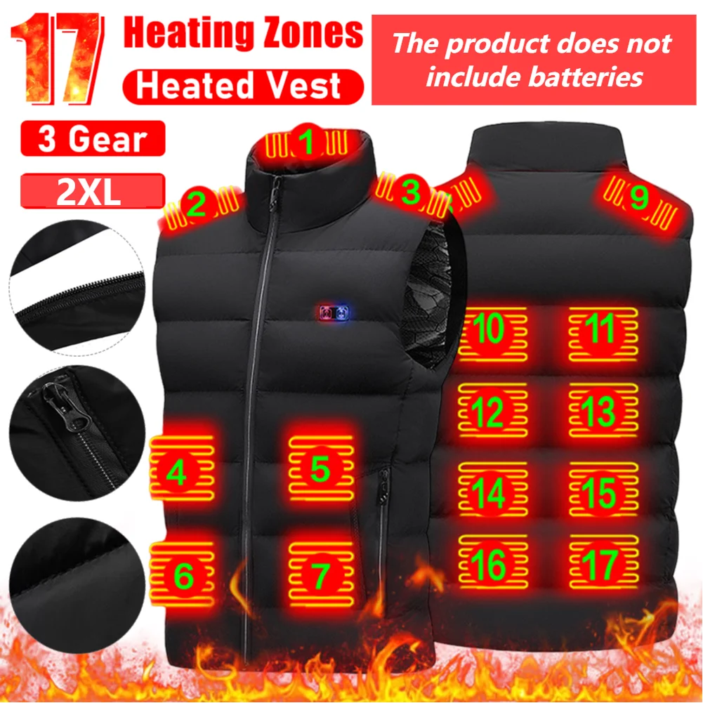 

(No Battery) USB Heating Vest Men Women 17 Zone Heating Vest Electric Heated Jackets Winter Thermal Heating Clothes Cold-proof