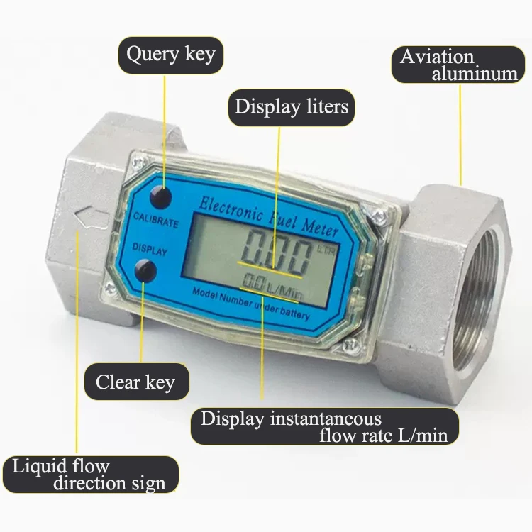 SUS304 316 Liquid Turbine Flow Meter 24V Turbine Flowmeter Meter Measuring Oil