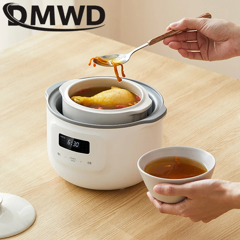 DMWD Electric Slow Cooker 200W Multifunction Food Steamer Baby Porridge Soup Bird\'s Nest Stew Pot Ceramic Liner Cooking Machine