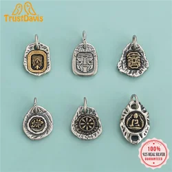 TrustDavis Fashion Real 925 Sterling Silver Retro Graphics Charms Pendant For Bracelet Necklace DIY Accessories Jewelry DZ650