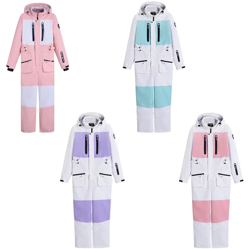 2025 Giacca da sci monopezzo Uomo Donna Color block Antivento Resistente all'usura Sport invernali all'aria aperta Tuta da sci per adulti calda impermeabile