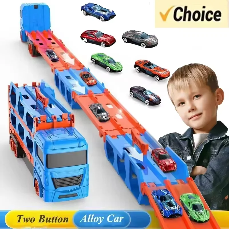 New Transport Truck Toy 65 Inch Foldable Car Carrier For Toddlers Kids Boys Girls Race Track Gift Vehicle For Preschool Playroom