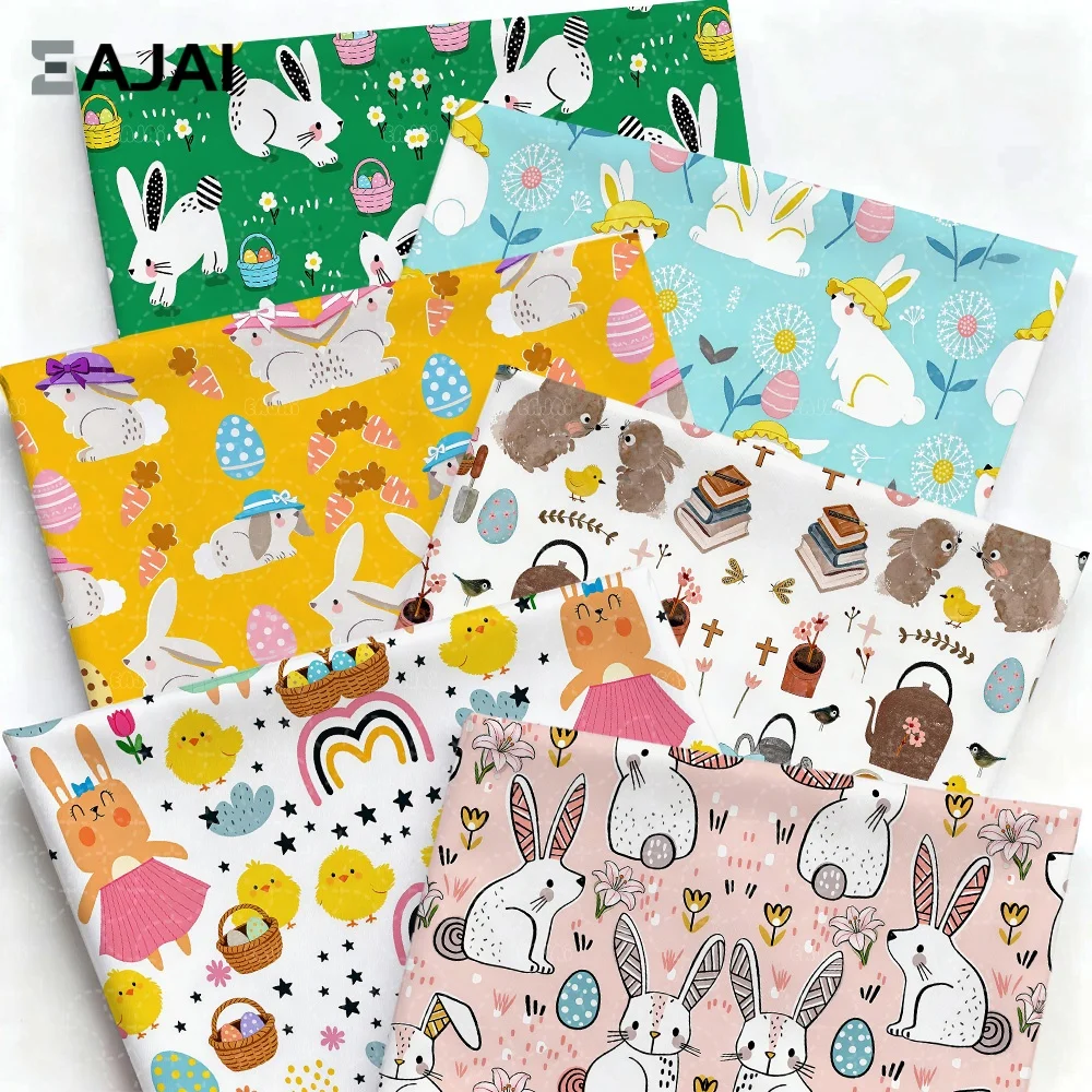 

Eajai Lovely Easter Bunny with Eggs Print Cotton Cloth DIY Sewing Patchwork Baby Cribs Dress Home Decor Tissu