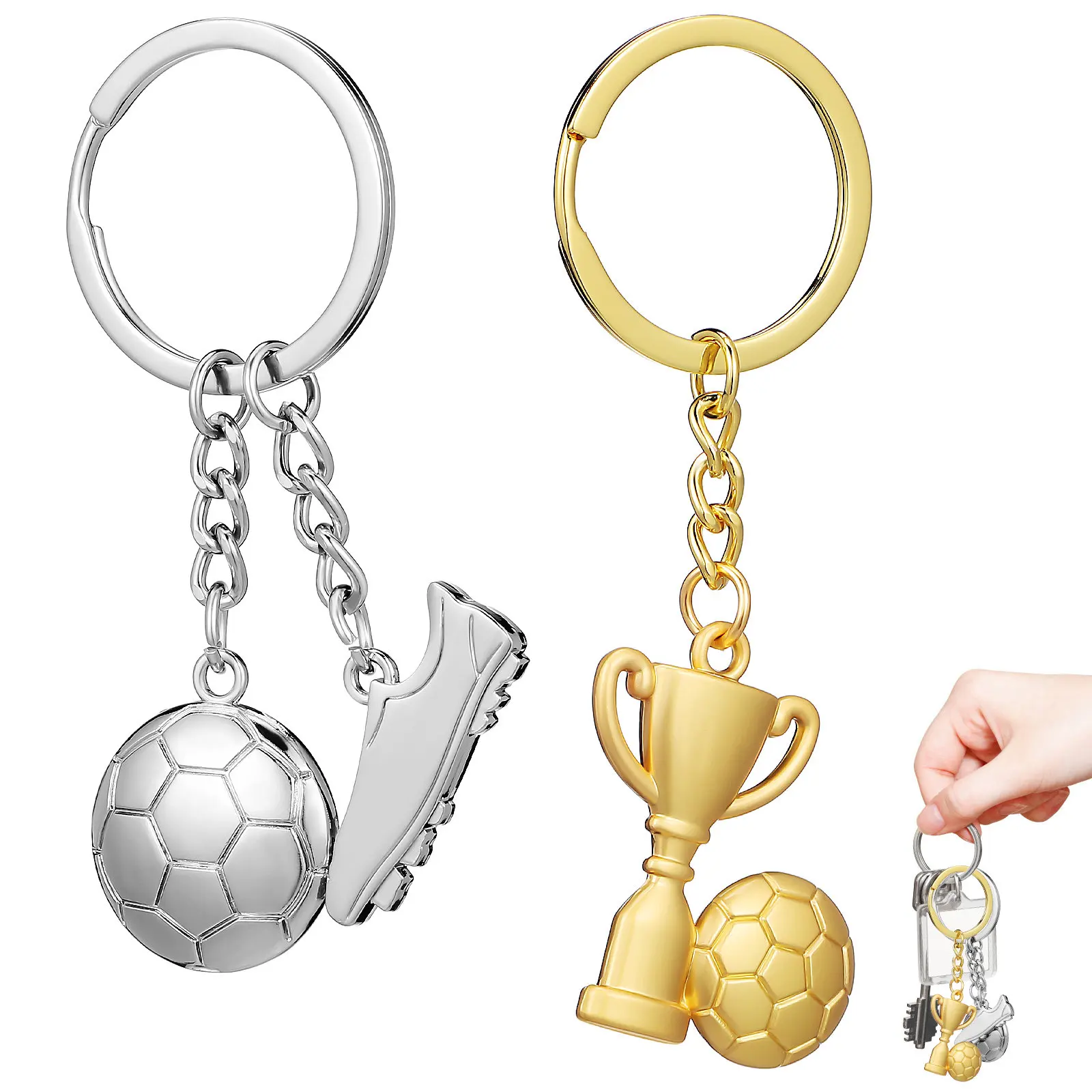 

2 шт. 3D-брелоки в виде футбольных мячей, стильные брелоки для ключей, элегантный дизайн в виде трофеев, прочные металлические спортивные сувениры для мальчиков