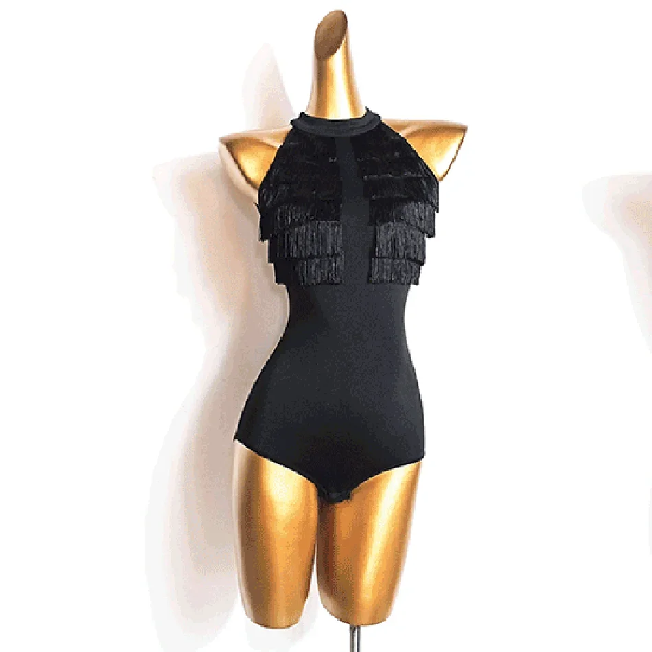 Costume pour femmes adultes, body Latin avec pompon, dos nu, haut Latin, robe de danse Latino, vêtements de spectacle pour salle de bal