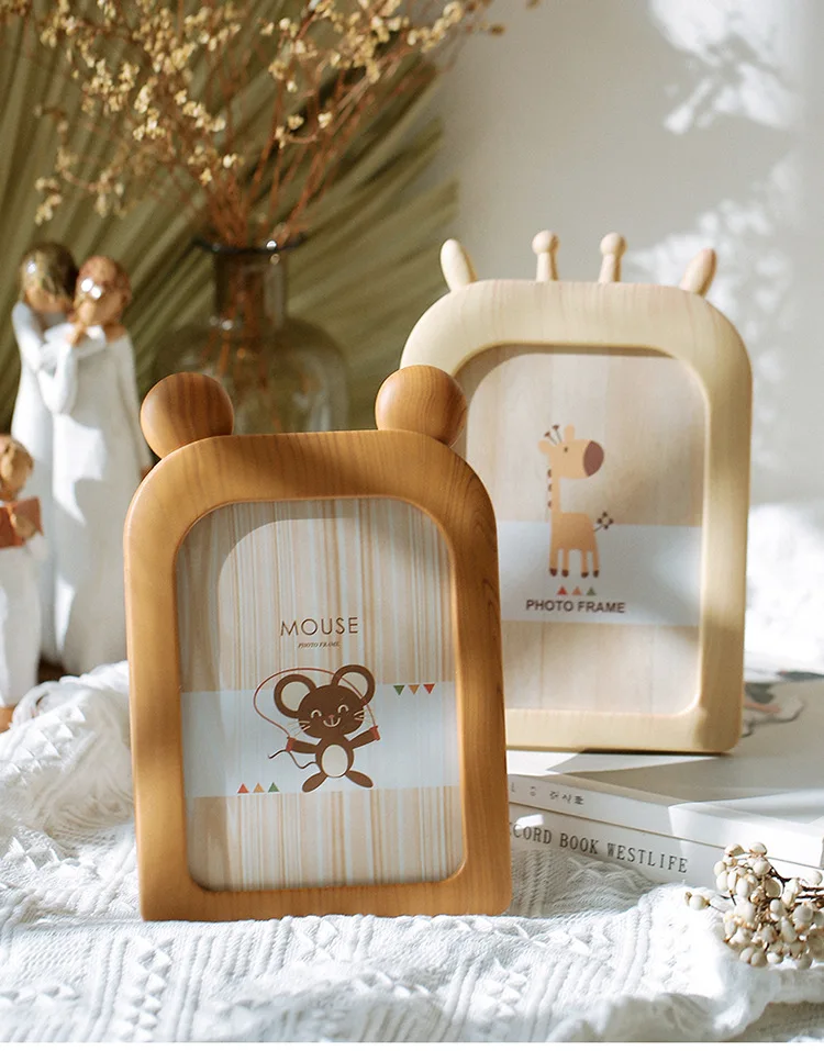 إطار صور جداري مقاس 7 بوصة مع فتحة معلقة، إطارات صور خشبية كلاسيكية للأطفال على شكل حيوانات كرتونية لتزيين سطح المكتب المنزلي #2