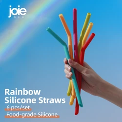 Joie Rainbow Silicone Straw 6pc Milkshake Cocktails Drinking Straw Odor-free Reusable Eco-Friendly Straw Drinkware Accessory
