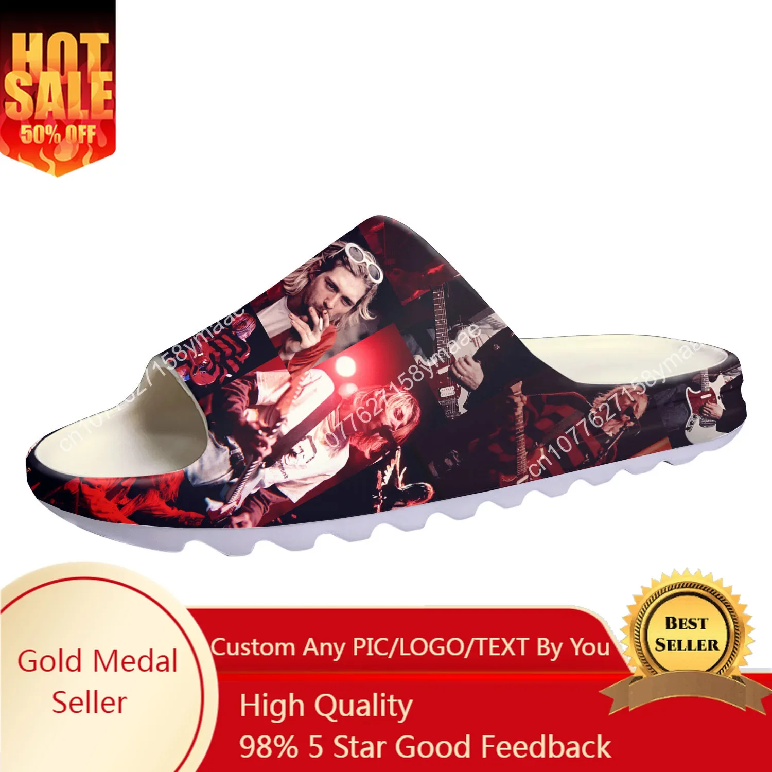 

Kurt Cobain Soft Sole Sllipers High Grade Home Clogs Customized Step on Water Shoes Mens Womens Teenager Beach on Shit Sandals