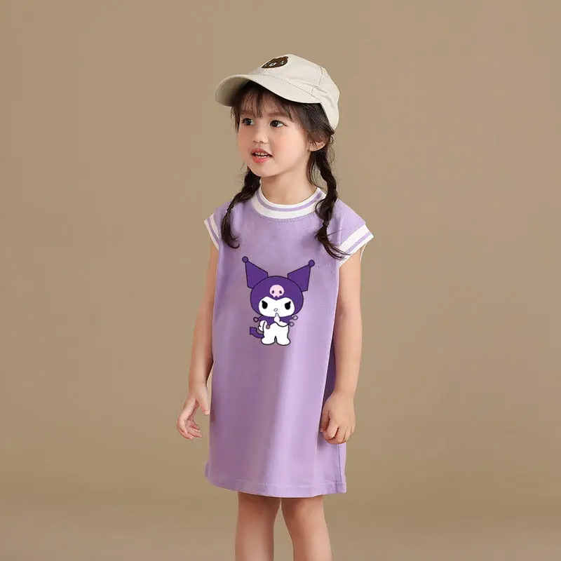 

Sanrio Kuromi Anime Kawaii Children Mid-Length Sleeveless Clothing Cute Cartoon Baby Vest Basketball Skirt T-Shirt Kids Gifts