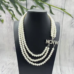 8MM Glass Pearl Women's Three layer Necklace Women's Committee NCNW sisters Pendant Necklace