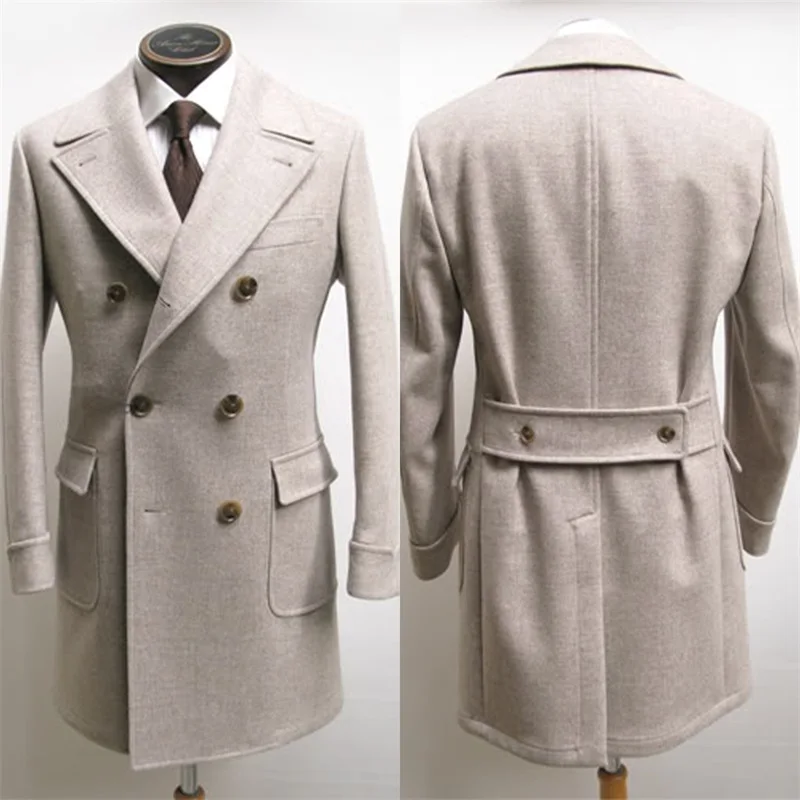 Abrigo de lana Beige para hombre, abrigo grueso y cálido Formal de doble botonadura, chaqueta de negocios hecha a medida, traje de chaqueta para traje de hombre