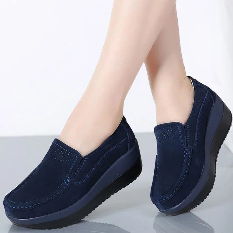 Creepers Platform Shoes Women Flats Women Loafers Spring Autumn Casual Suede Leather Shoes Ladies Moccasins Slip On Plus Size 42