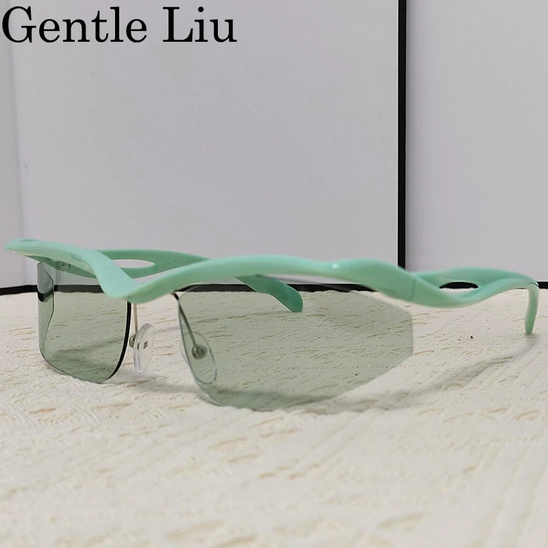 Y2K الشرير القط العين شبه بدون شفة النظارات الشمسية النساء الرجال 2025 العلامة التجارية الفاخرة تصميم ظلال الموضة العصرية نظارات هندسية للسيدات #5