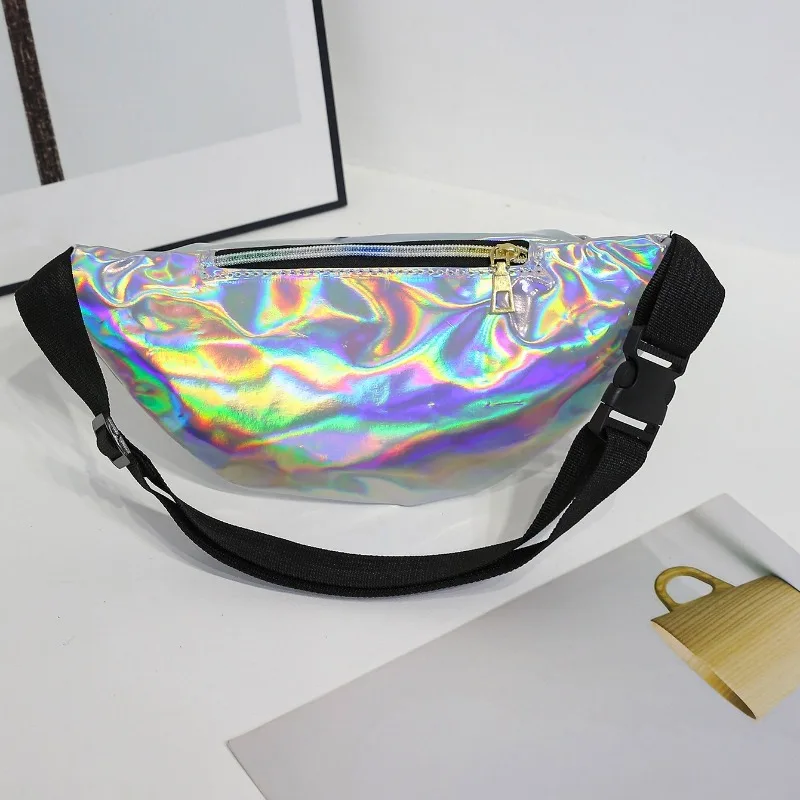 Holographic Fanny Pack Hologram Waist Bag Laser Beach Travel Banana Hip Bum Zip Waist Bags Women Belt Bag for Girls Belt Bag