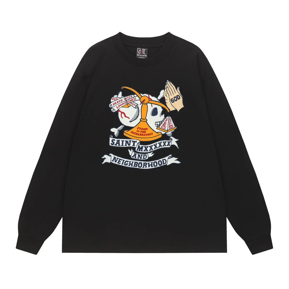 

Футболка с длинными рукавами и мультяшным принтом, хлопковая свободная футболка высокого качества для мужчин и женщин