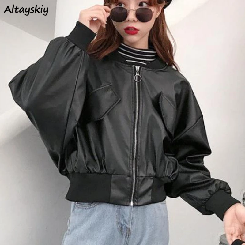 Leather Jackets Women Clothing Cropped Cool Solid Streetwear Harajuku Autumn Baggy Coats American Style Daily All-match Minority