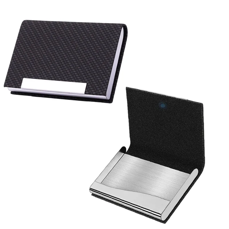 PU Leather Business Card Holder with Magnetic Buckle Slim Pocket Name Card Holder Stainless Steel Credit Card ID Case for Men