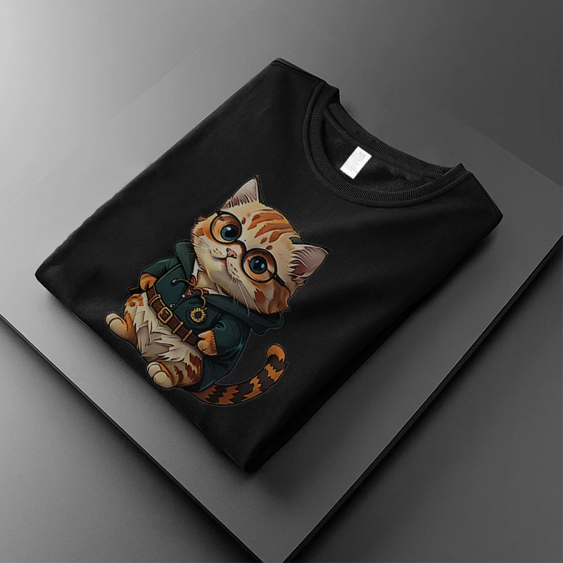 2024 New Couple T Shirt Women Cartoon Cat Print Short-sleeved T-shirt Student Oversize Woman's Clothing