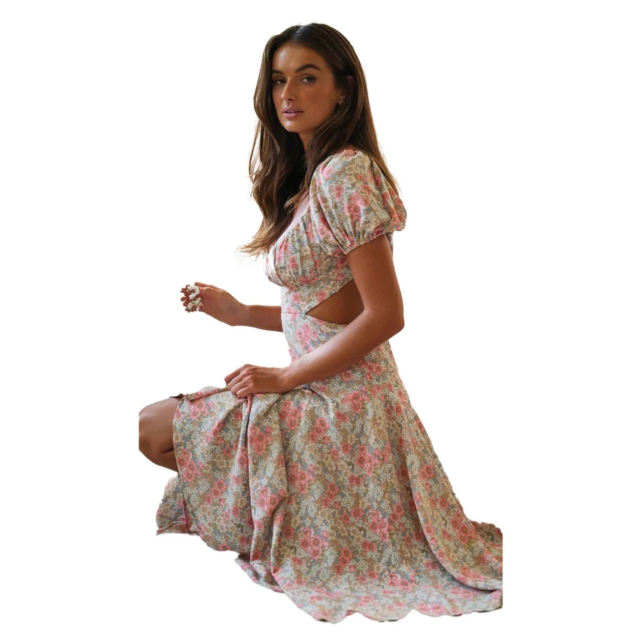 Neue europäische und amerikanische Mode Damenbekleidung AliExpress Digitaldruck Taille zurück hohles Schnürkleid 8