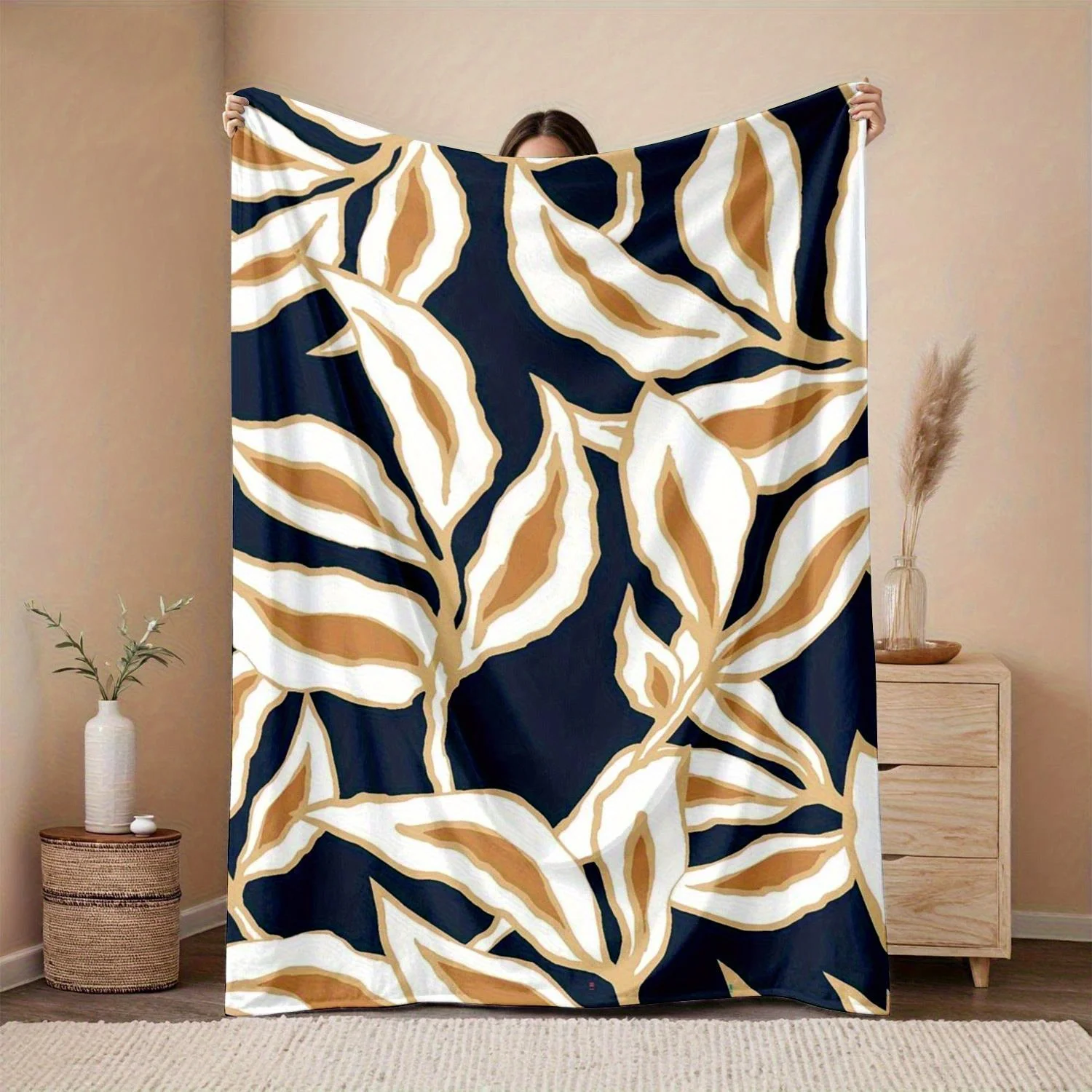 

1 шт. одеяло с желто-белым рисунком листьев, полиэфирная ткань, можно стирать в машине, подходит для спален, гостиной и диванов.