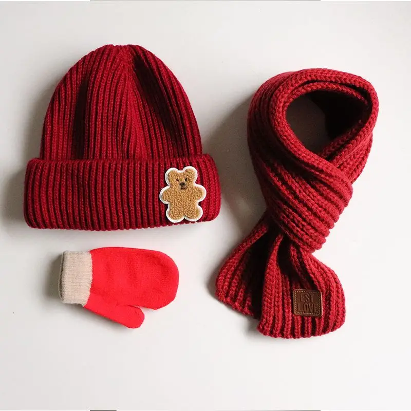 Children's hat scarf autumn and winter new Korean version simple boy warm woolen hat girl bear pullover hat tide