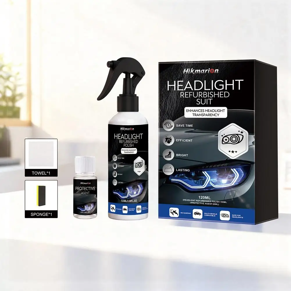 Car Headlight Restoration Liquid Anti-Oxidation Brightening Polish UV Protection Headlamp Cleaner Repair Kit for Auto Care
