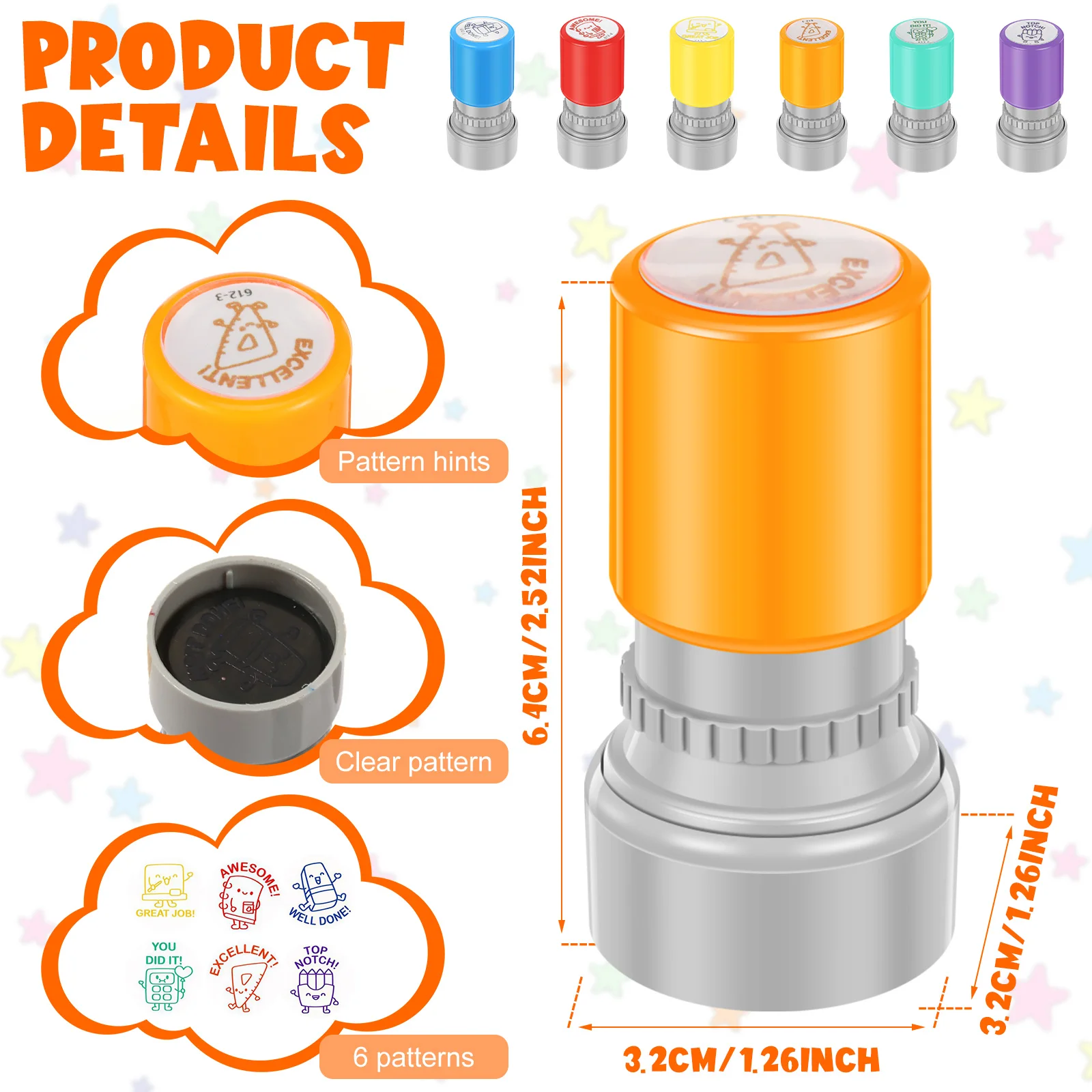 6/8PCS Teacher Name Ink Stamp Selfing-Inking Cartoon Shape Personalized Stamp For School Student Child Assorted Scrapbook Stamps