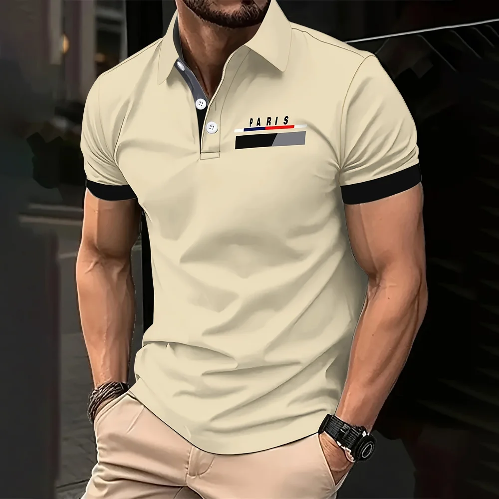 

Paris Printed Men's Short Sleeve Polo Shirt Casual Versatile Style Lapel Shirt Summer Men's Street Casual Breathable Clothing