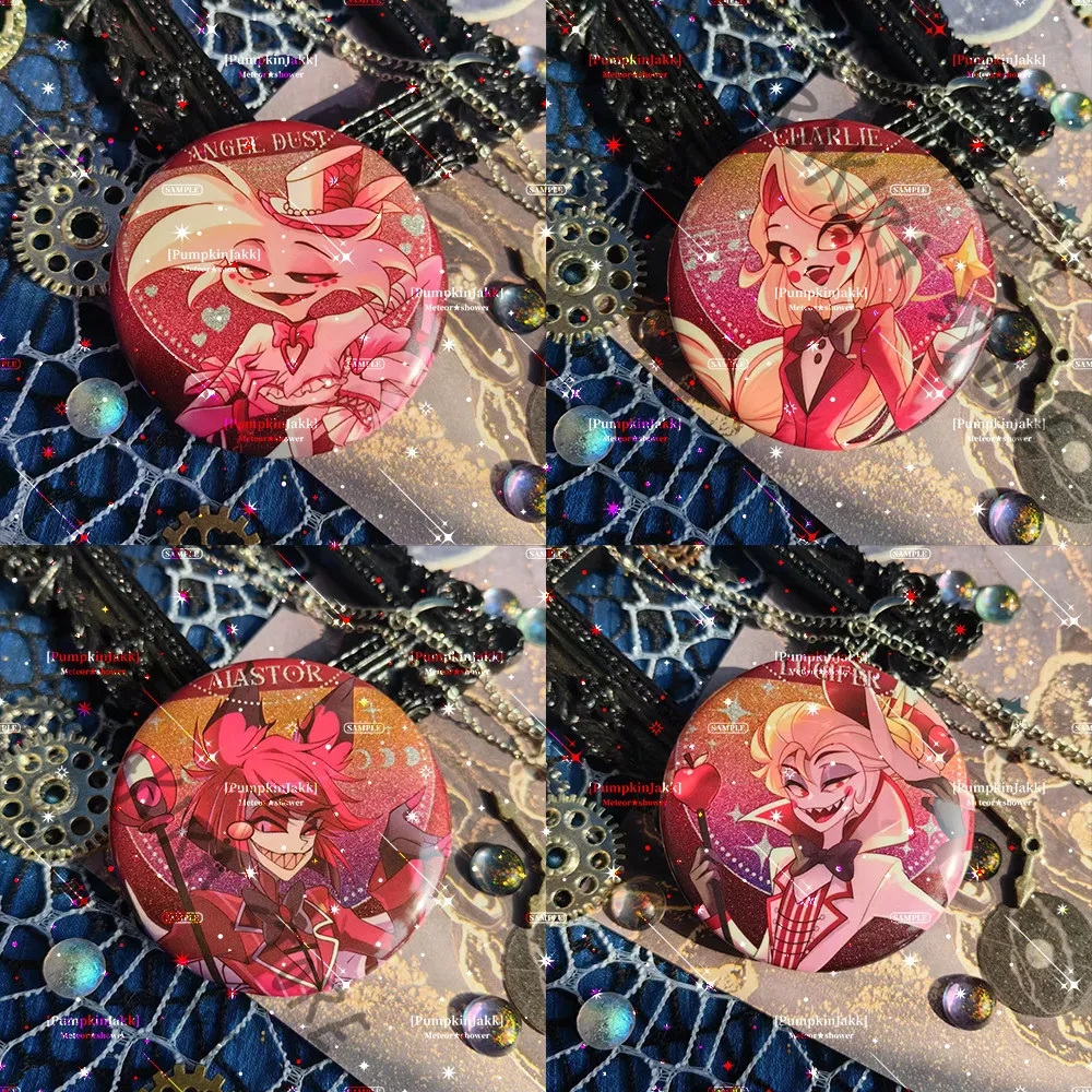 

Hazbin Hotel Alastor Angel Dust Lucifer Morningstar Ornaments Cosplay Anime Acrylic Figure Props Stand Double Flash Badge Decor