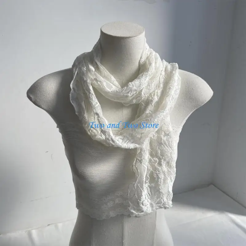 HX6F Elegant Silk Scarf Lace Floral Shawl For Women Spring Vacation Leisure Neckpiece