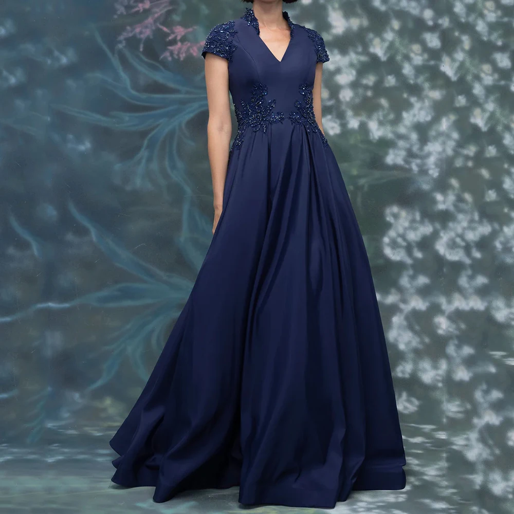 

Women's A-line Evening Dresses Floor-length V-neck Sleeveless Prom Gown Fashion Beading Flowers Simple Draped Customized Gowns