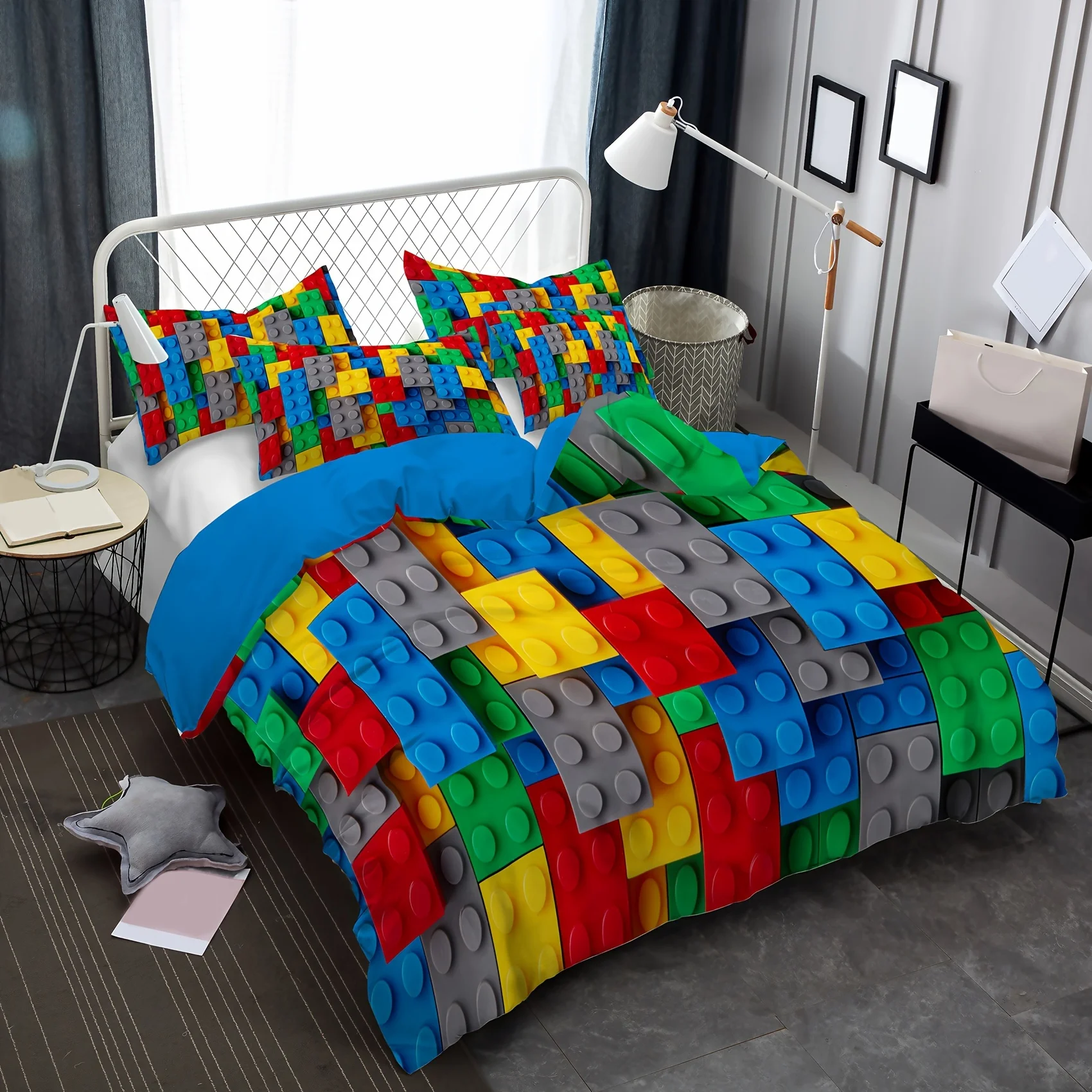 2/3pcs Modern Duvet Cover Set (1*Duvet Cover + 1/2*Pillowcase, Without Core), Building Blocks Print Washable Polyester Bedding S