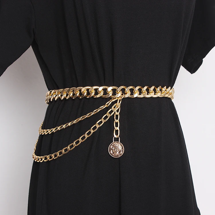 

2024 New Vintage Coin Head Pendant Metal Thick Waist Chain Women's Waist Chain For Dress Jeans Decorative
