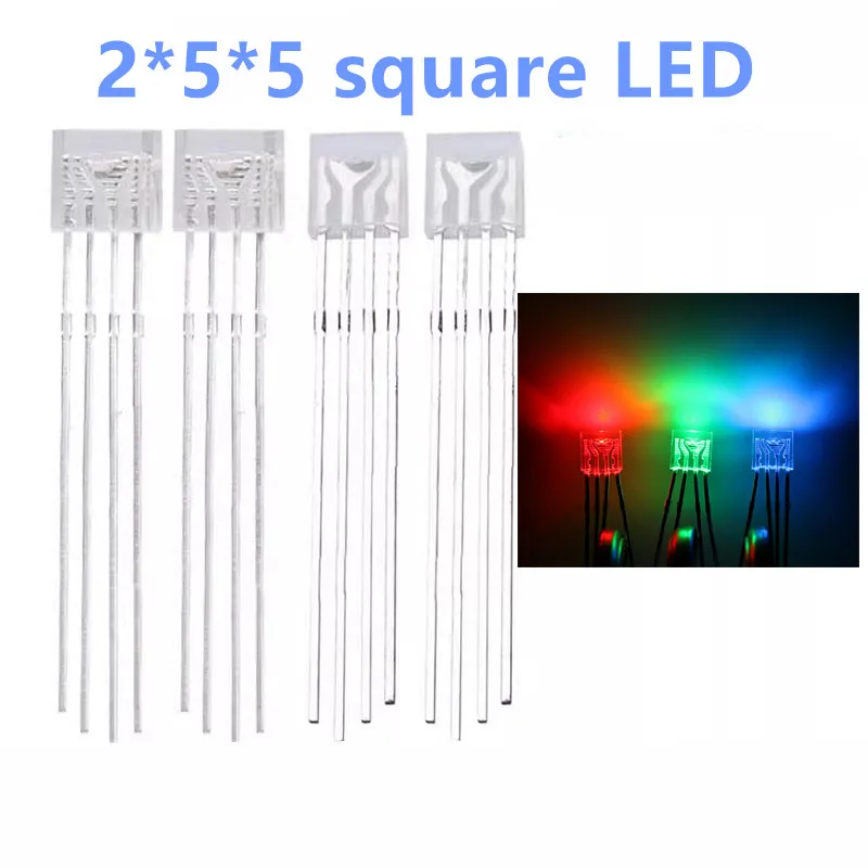 5PCS 2*5*5 Square LED Common Anode/Cathode Lucency/Diffused RGB Full-color In-line Lamp Beads