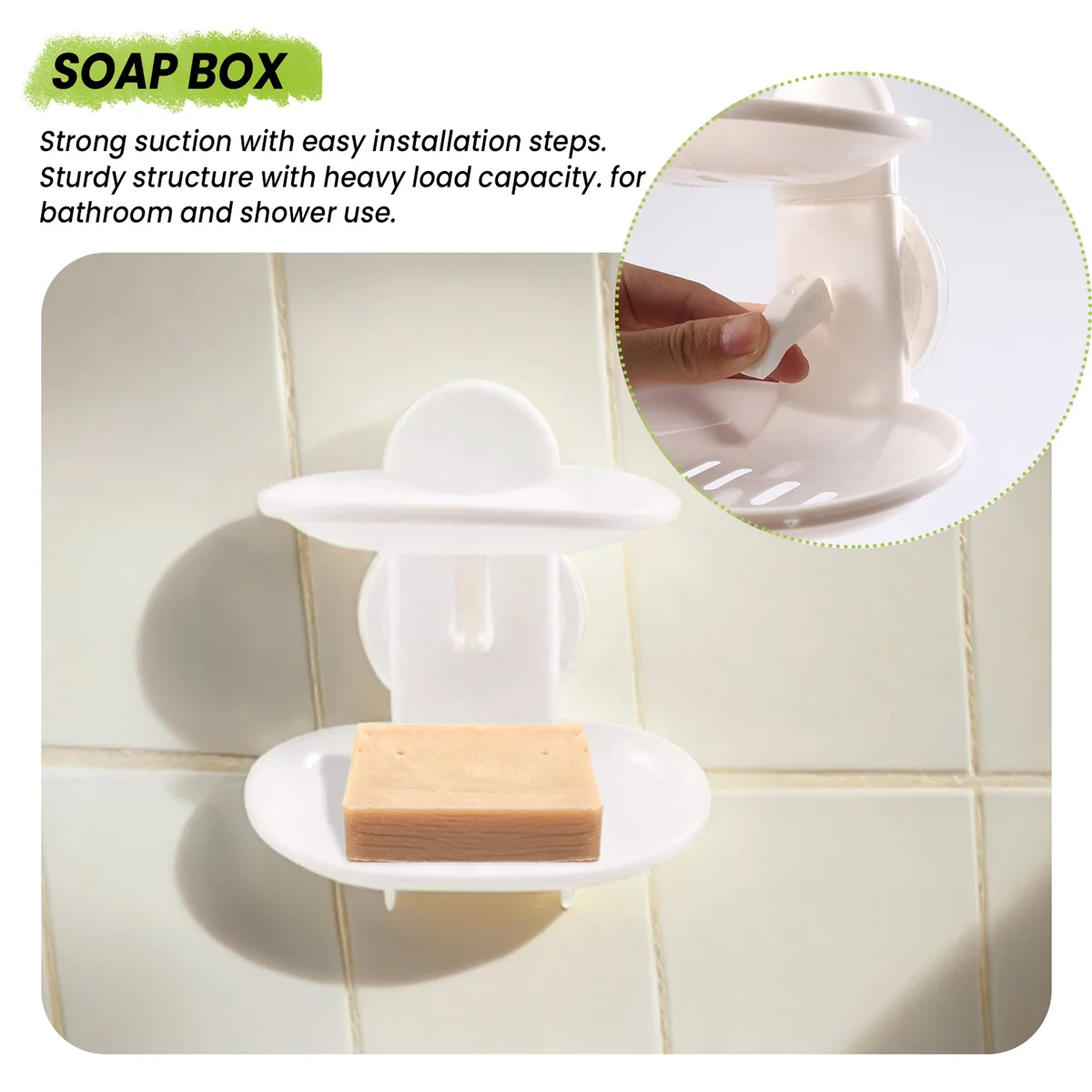 

Double Soap Dish Strong Suction Soap Holder Cup Tray for Shower Bathroom (White)