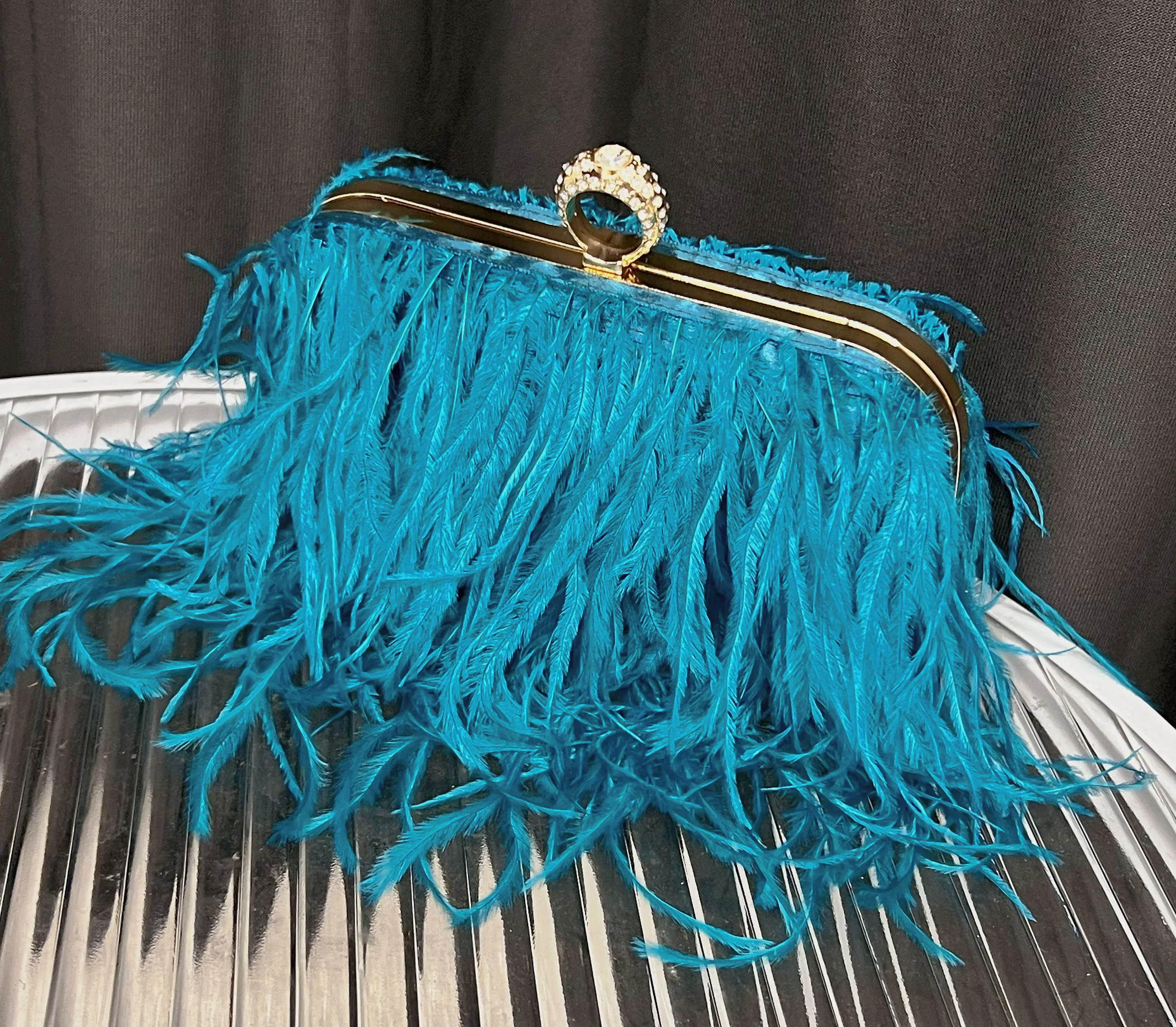 Fashion Full Ostrich Feather Evening Purse High Quality Clutch Bag Crossbody Women Luxury Diamonds Party Day Bag