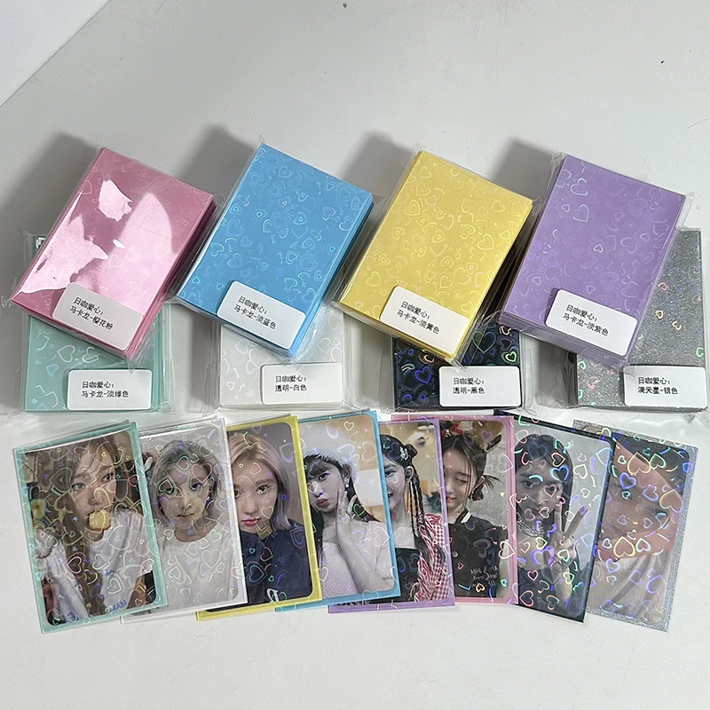 

50Pcs Kpop Card Sleeves Card Holder Heart Bling Photocard Holder Photo Card Films Cards Protector Photo Cards Protective
