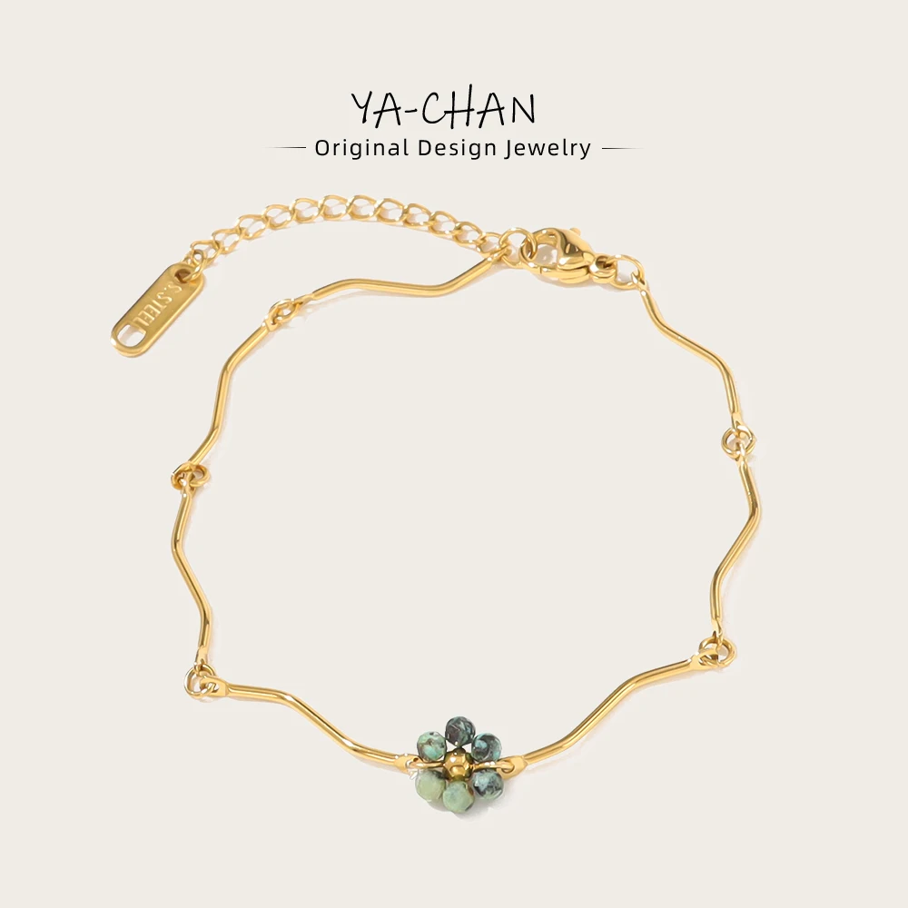 YACHAN 18K Gold Plated Stainless Steel Bracelet for Women Luxury Elegant Natural Stone Charms Trendy Jewelry Waterproof