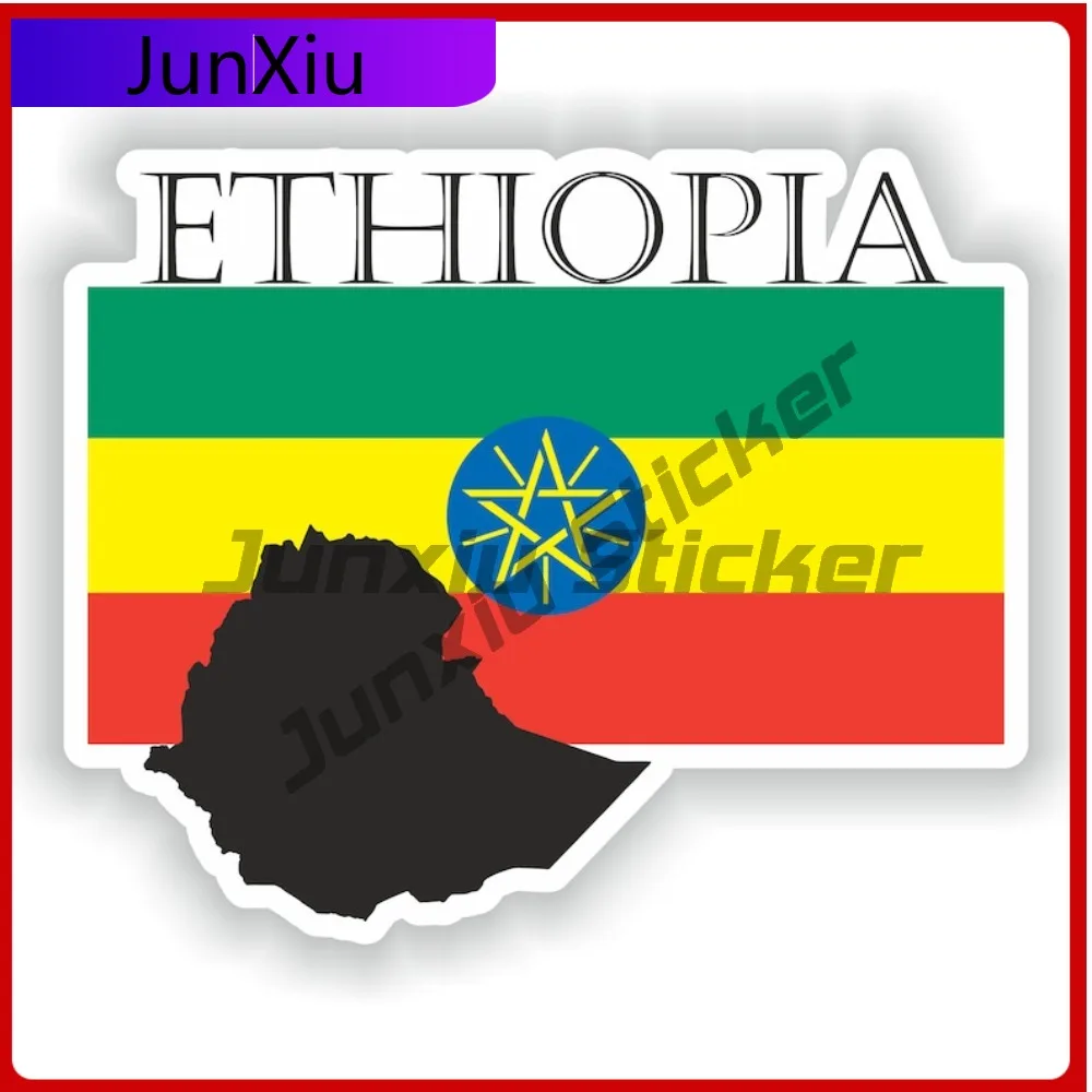 

Ethiopia Flag Map Shape Outline Badge Vinyl Sticker Custom Vehicle Suv Adventure Motorcycle Decals Refit Stickers Cartoon Car