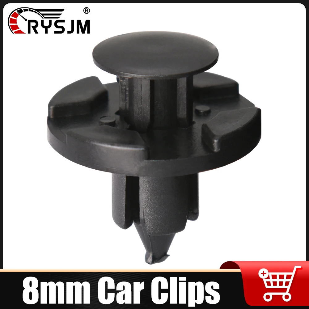 8mm Car Rivet Retainer Clip Auto Bumper Fender Push Clips Plastic Fastener Black Clip for Universal Vehicle 10/20/30/40/50Pcs