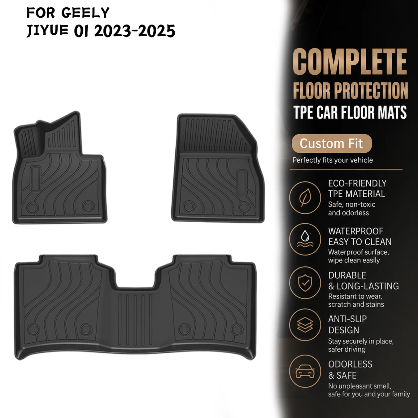 [LHD]Geely JIYUE 01 2023-2025 Four Seasons Waterproof and Anti-Slip TPE Floor Mat for Cars.