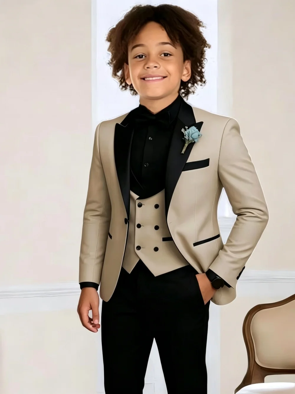 Boys Premium Suits 3 Pieces Wedding Tuxedo Fast Delivery Kids Slim Fit Suit Set Host Costumes Plus Size Chic Formal Blazer Sets